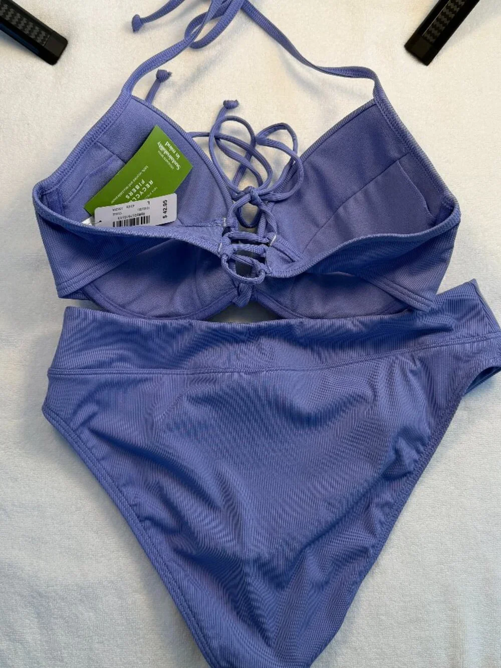 NWT Ribbed Bikini Set Purple Lavender Two Piece Swimsuit Womens Adjustable Top - Picture 4 of 5